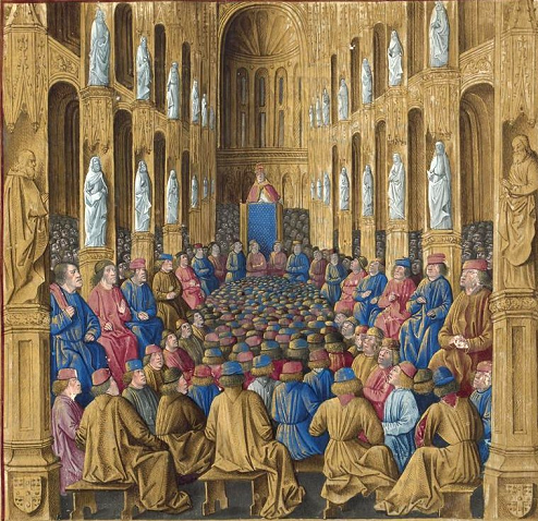 Prche du pape Urbain II au concile de Clermont - Miniature de Jean Colombe - extraite des Passages d'outremer - vers 1474 - BNF - Fr.5594